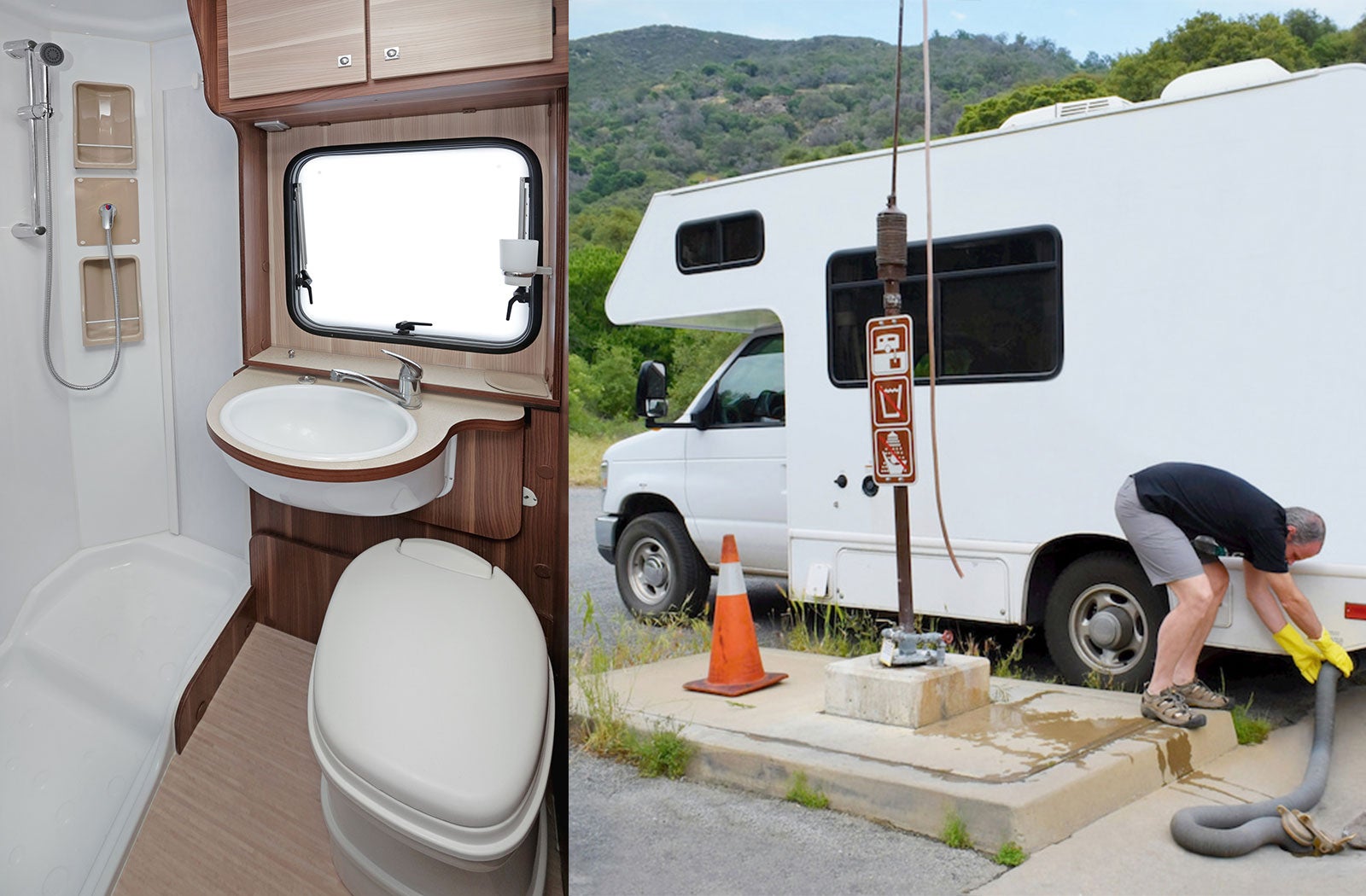 Portable RV/camper toilet and holding tank setup in Arkadelphia, Arkansas
