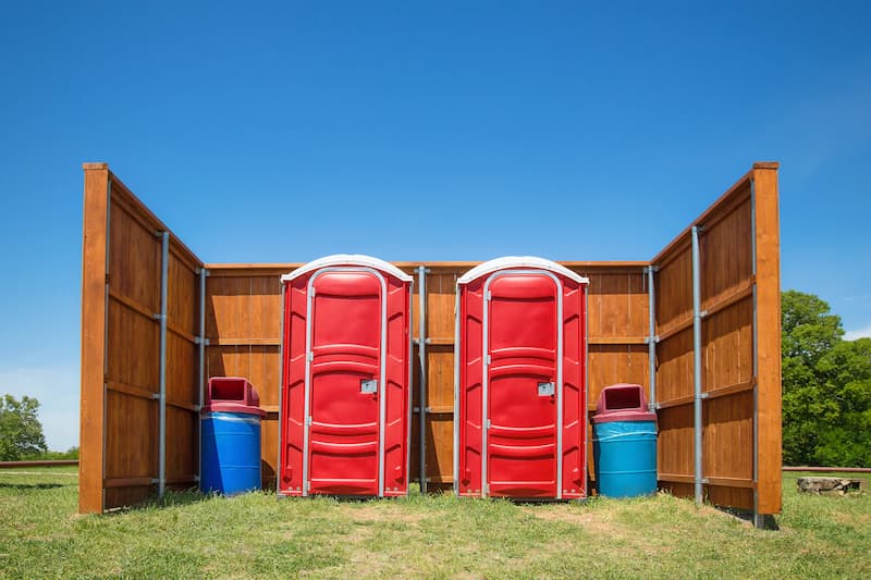 Short-term porta potty units staged for delivery in Arkadelphia, Arkansas